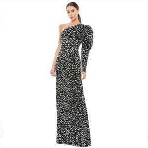 NWT MAC DUGGAL Rhinestone Black One Shoulder Gown Size 8